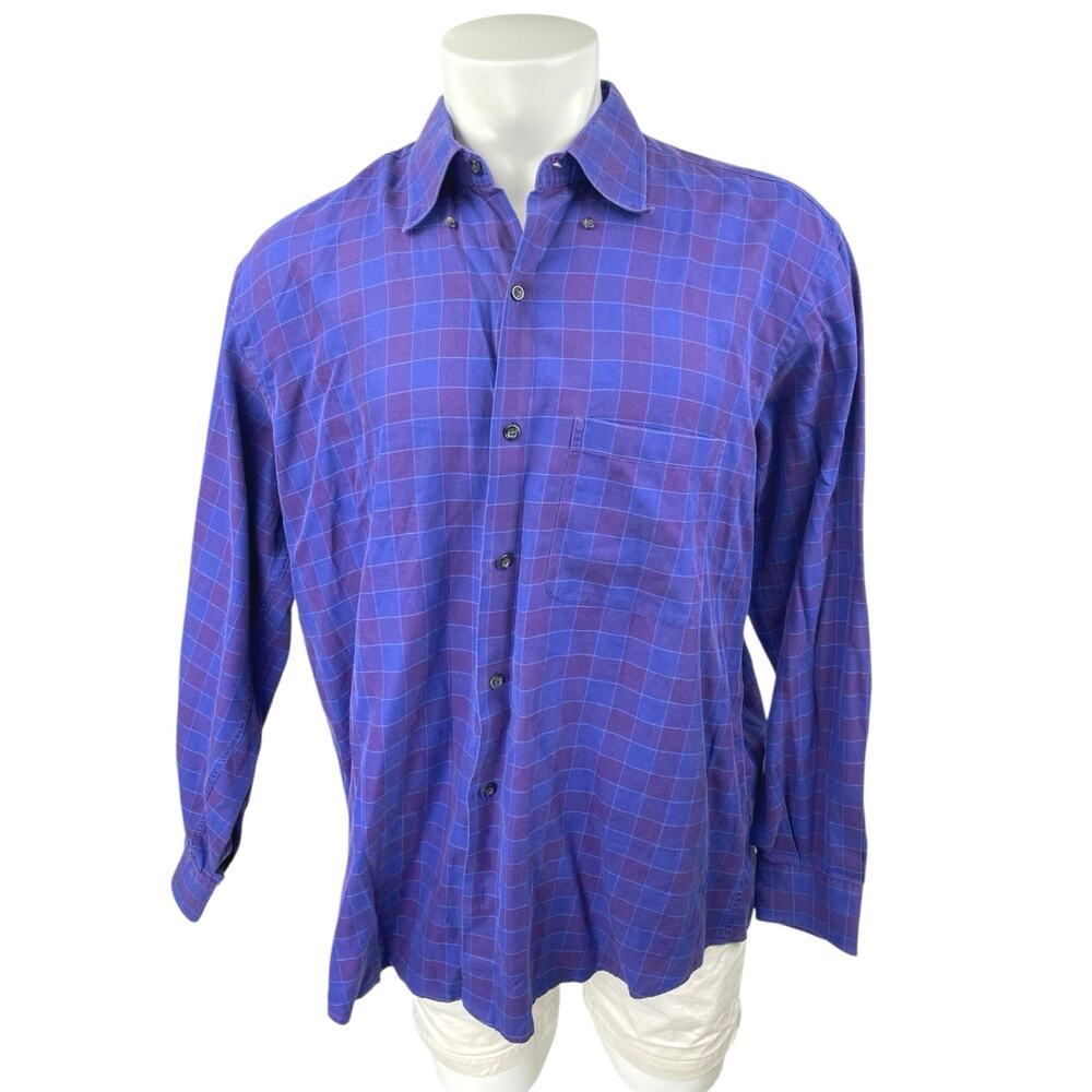 Paul Stuart Men's Purple Gingham Check Long Sleeve Button Down Shirt Top Size XL